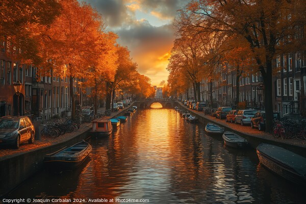 Boats of various sizes peacefully sail down a canal in Amsterdam, creating a vibrant scene filled with movement and activity. Picture Board by Joaquin Corbalan