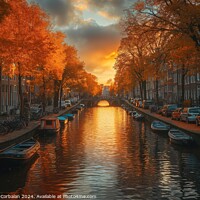 Buy canvas prints of Boats of various sizes peacefully sail down a canal in Amsterdam, creating a vibrant scene filled with movement and activity. by Joaquin Corbalan