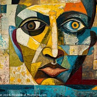 Buy canvas prints of unique painting of a mans face, featuring different colors and abstract shapes by Joaquin Corbalan
