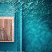 Buy canvas prints of an aerial perspective of a swimming pool with a wooden deck. The pool is surrounded by the deck, providing ample space for relaxation and recreation. by Joaquin Corbalan