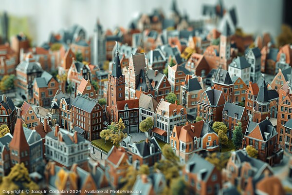 bustling scene of a model city, with its stepped and scattered buildings and busy cart Picture Board by Joaquin Corbalan