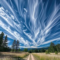Buy canvas prints of A dirt road runs through the middle of a vast field under a sky with cloud trails, creating a simple and rustic rural scene. by Joaquin Corbalan