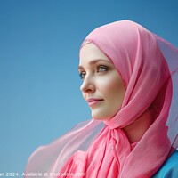 Buy canvas prints of A 35-year-old woman wearing a pink scarf on her head. by Joaquin Corbalan