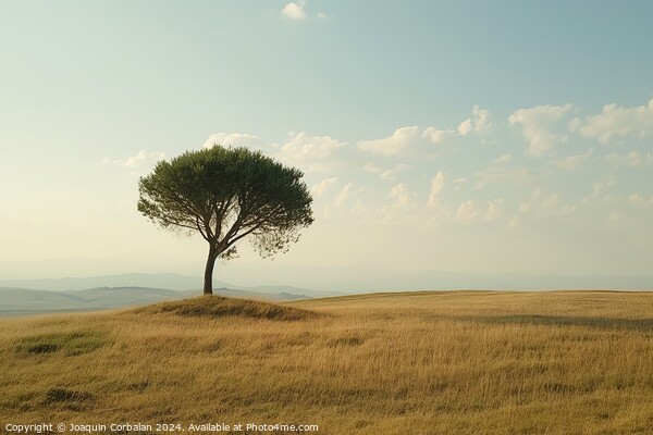 A lone tree stands on a grassy hill under a clear blue sky. Picture Board by Joaquin Corbalan