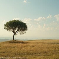 Buy canvas prints of A lone tree stands on a grassy hill under a clear blue sky. by Joaquin Corbalan