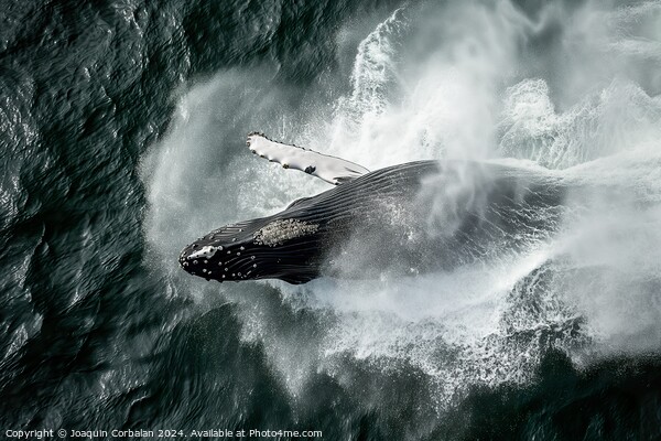 Aerial view of a humpback whale creating a splash in the ocean. Picture Board by Joaquin Corbalan