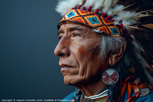 An elderly Native American man wearing a traditional headdress. Picture Board by Joaquin Corbalan