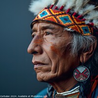 Buy canvas prints of An elderly Native American man wearing a traditional headdress. by Joaquin Corbalan