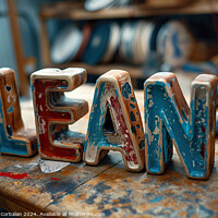 Buy canvas prints of Wooden sign displaying the word Lean placed on top of a table. by Joaquin Corbalan