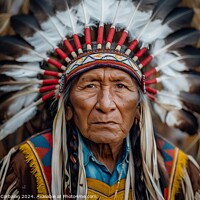 Buy canvas prints of A Native American Indian man proudly wearing a traditional headdress adorned with feathers and intricate beadwork. by Joaquin Corbalan