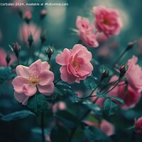 Buy canvas prints of Close-up of a bunch of pink flowers with vibrant green leaves, showcasing the beauty of Rosy Carpet wild roses. by Joaquin Corbalan