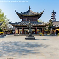 Buy canvas prints of Courtyard featuring a fountain at the center under soft sun in Changan City. by Joaquin Corbalan