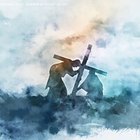 Buy canvas prints of A digital watercolor painting depicting Jesus carrying a cross. by Joaquin Corbalan