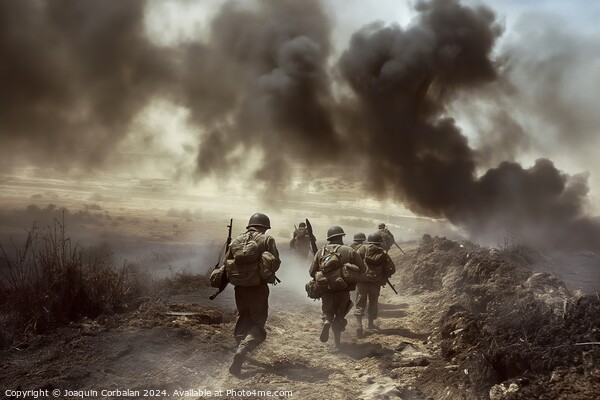 Group of soldiers walking along a dusty road. Picture Board by Joaquin Corbalan