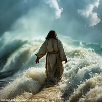 Buy canvas prints of Jesus Christ , walking on turbulent waters, fancing towards camera by Joaquin Corbalan
