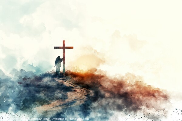 Jesus takes up his Cross. Digital watercolor painting Picture Board by Joaquin Corbalan