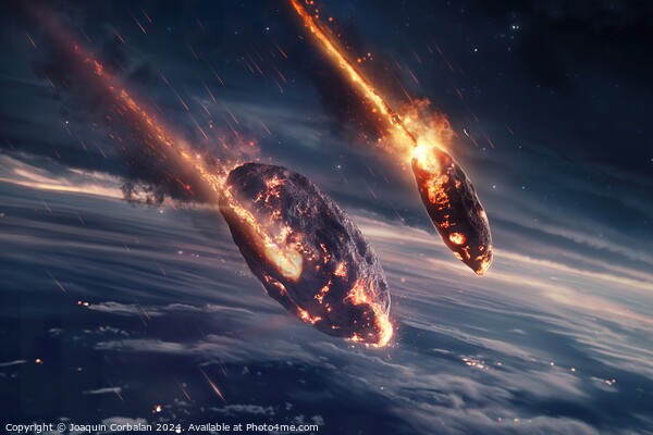 Two rockets with flames trailing behind them as they ascend through the air. Picture Board by Joaquin Corbalan