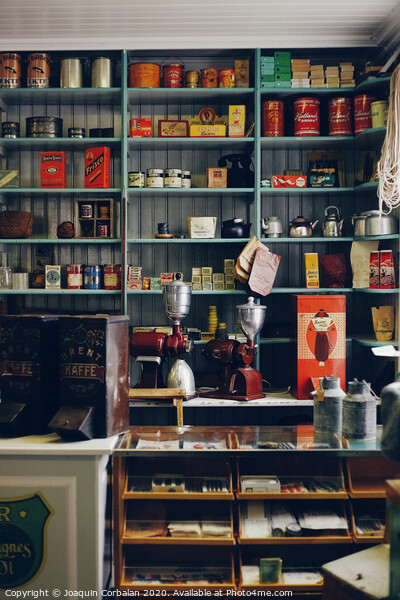 Shelves with products in old store Picture Board by Joaquin Corbalan