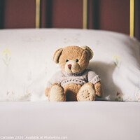 Buy canvas prints of Teddy bear on the bed, space for text. by Joaquin Corbalan