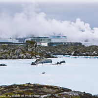 Buy canvas prints of Lake with high amount of dissolved mineral salts and thermal power plant in the background, blue lagoon. by Joaquin Corbalan