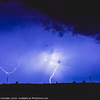 Buy canvas prints of Rays in a night storm with light and clouds. by Joaquin Corbalan