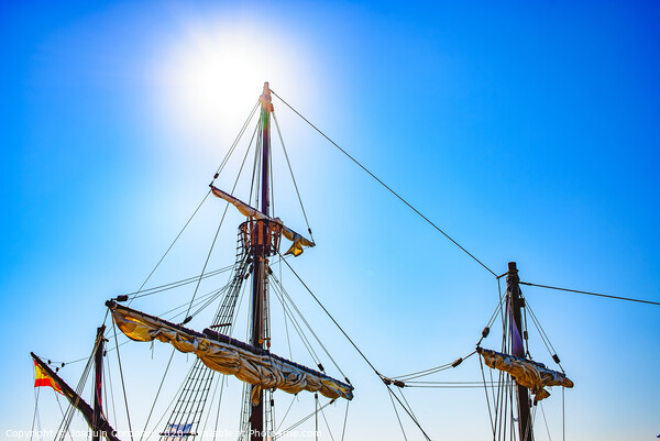 Sails and ropes of the main mast of a caravel ship, Santa María Columbus ships Picture Board by Joaquin Corbalan
