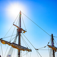 Buy canvas prints of Sails and ropes of the main mast of a caravel ship, Santa María Columbus ships by Joaquin Corbalan