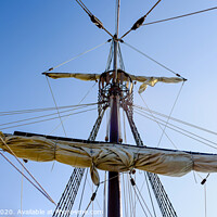 Buy canvas prints of Sails and ropes of the main mast of a caravel ship, Santa María Columbus ships by Joaquin Corbalan