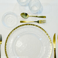 Buy canvas prints of Luxury gold cutlery ideal for business meals or special occasions at Christmas. by Joaquin Corbalan