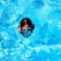 Buy canvas prints of Little girl enjoying the good weather by bathing in her pool playing splashing. by Joaquin Corbalan