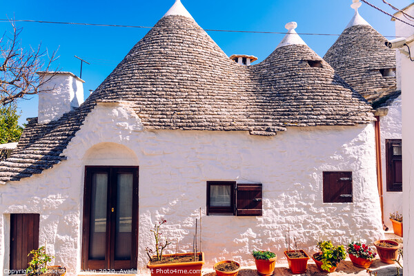 Houses of the tourist and famous Italian city of Alberobello, with its typical white walls and trulli conical roofs. Picture Board by Joaquin Corbalan