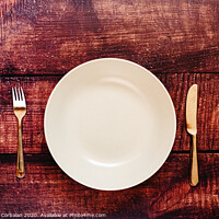 Buy canvas prints of Empty plate with cutlery, top view, concept of intermittent fasting diet to lose weight. by Joaquin Corbalan