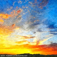Buy canvas prints of Beautiful sunset in landscape in nature with warm sky, digital art oil painting from a photograph. by Joaquin Corbalan