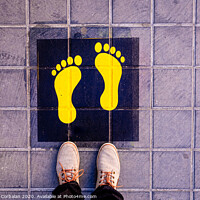 Buy canvas prints of Foot standing on a street a safe way mark for children on the way to school. by Joaquin Corbalan