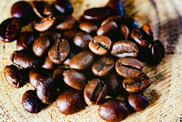 Detail of roasted coffee beans, produced in Colombia. Picture Board by Joaquin Corbalan