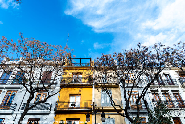 Detail of colorful facades of houses in María Cristina street, in the center of the tourist city of Valencia Picture Board by Joaquin Corbalan