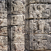 Buy canvas prints of Carved stone columns with Mayan images in Chichen Itza, Mexico. by Joaquin Corbalan