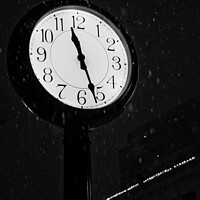 Buy canvas prints of Street clock during a snowfall, time passes. by Joaquin Corbalan