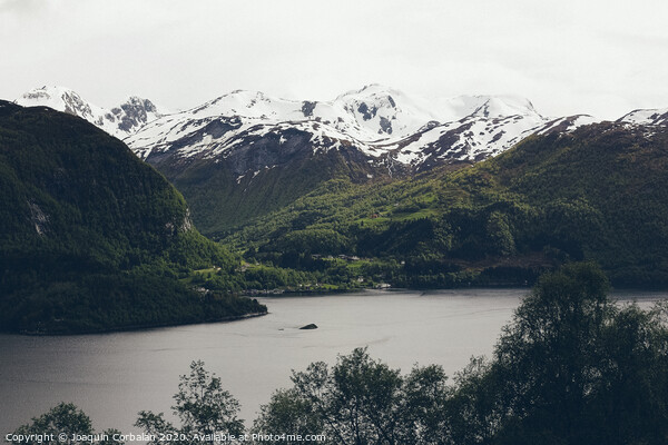 Lake surrounded by high snowy mountains in winter. Picture Board by Joaquin Corbalan
