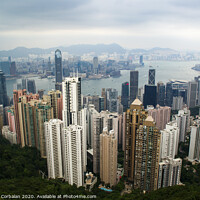 Buy canvas prints of Vew of the skyscrapers and the Hong Kong Bay from above. by Joaquin Corbalan