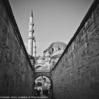 Buy canvas prints of Turkish workers strolling through the walls of the Mosque of Hagia Sophia early in the morning. by Joaquin Corbalan