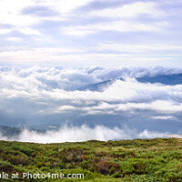 Buy canvas prints of Panoramic image of the views of the Sierra de Guadarrama with its clouds from the top of a mountain peak. by Joaquin Corbalan