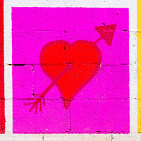 Buy canvas prints of Heart pierced by a red arrow painted on a framed mural. by Joaquin Corbalan