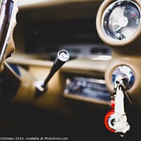 Buy canvas prints of Valencia, Spain - July 21, 2012: Interior and dashboard of an American vintage car, currently rented for events. by Joaquin Corbalan