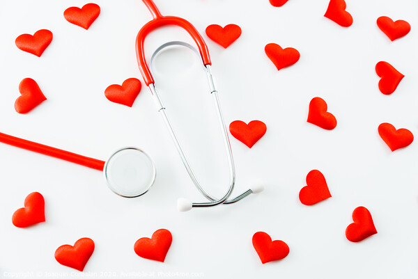 Stethoscope isolated on white background with red hearts. Picture Board by Joaquin Corbalan