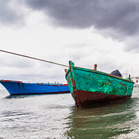 Buy canvas prints of Small boat moored to Bari port, Italy, during a storm at sea. by Joaquin Corbalan