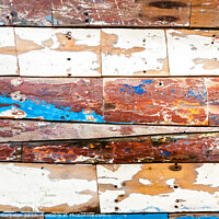 Buy canvas prints of Painted wooden boards of various colors aged, natural texture background. by Joaquin Corbalan