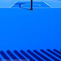 Buy canvas prints of Floor background of an intense blue sports field with white lines. by Joaquin Corbalan