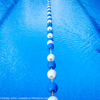 Buy canvas prints of Detail of the water of a pool with beacons to separate the swimming streets. by Joaquin Corbalan