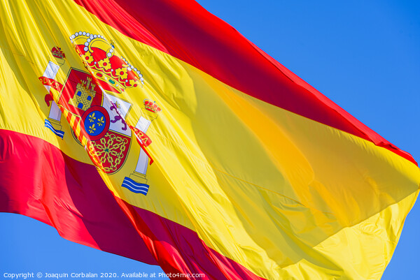 Close-up of the flag of Spain waving in the wind. Picture Board by Joaquin Corbalan